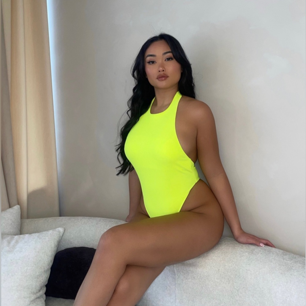 Summer Songs Ribbed Thong 1 Piece Swimsuit - Neon Yellow